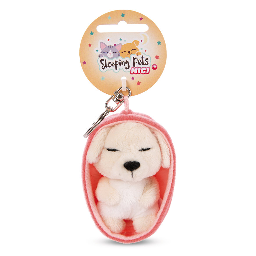 Sleeping Pets Cream Dog Keyring