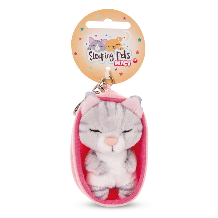 Sleeping Pets Grey Tabby Cat Keyring