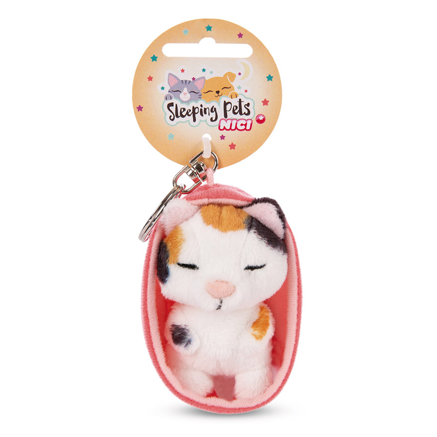 Sleeping Pets Calico Cat Keyring