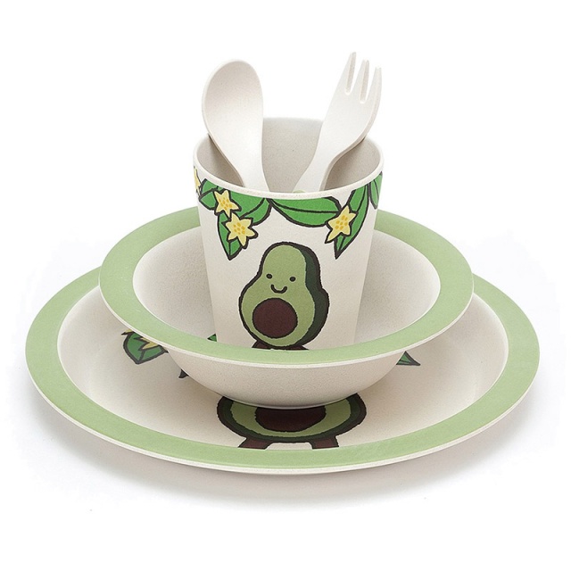 Little Jellycat Amuseables Avocado Bamboo Bowl, Cup & Plate Set