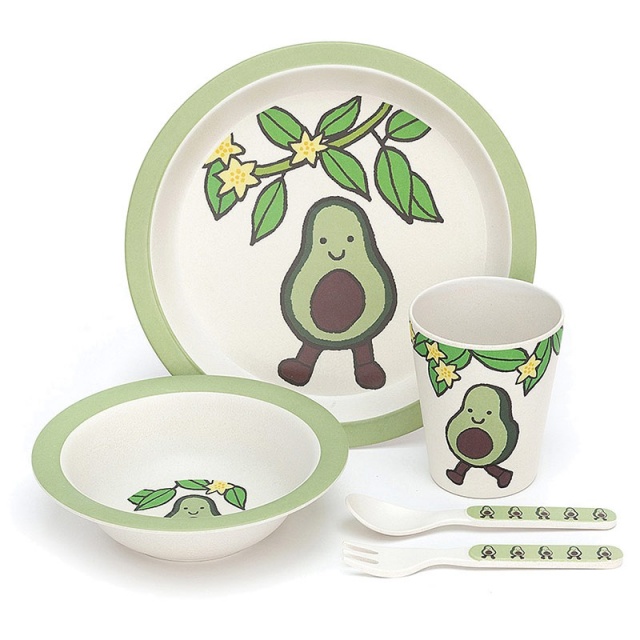 Little Jellycat Amuseables Avocado Bamboo Bowl, Cup & Plate Set
