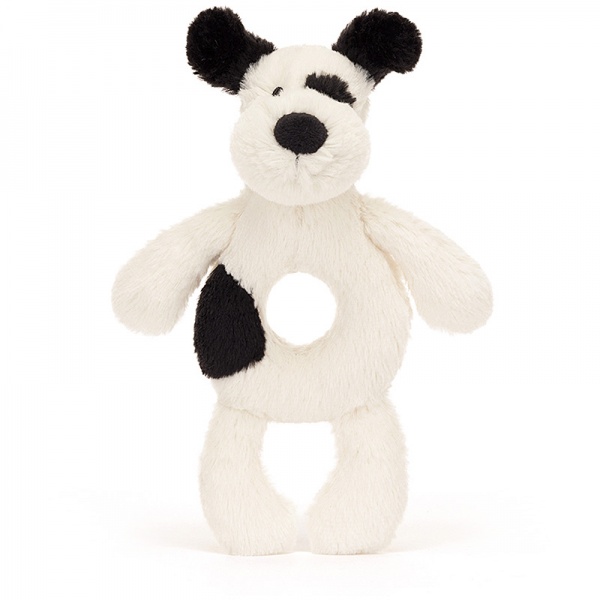 Bashful Black & Cream Puppy Ring Rattle