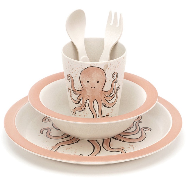 Little Jellycat Odell Octopus Bamboo Bowl, Cup & Plate Set plushpaws