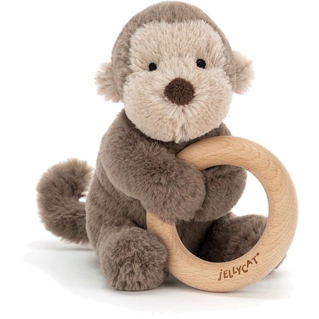 Shooshu Monkey Wooden Teething Ring & Rattle