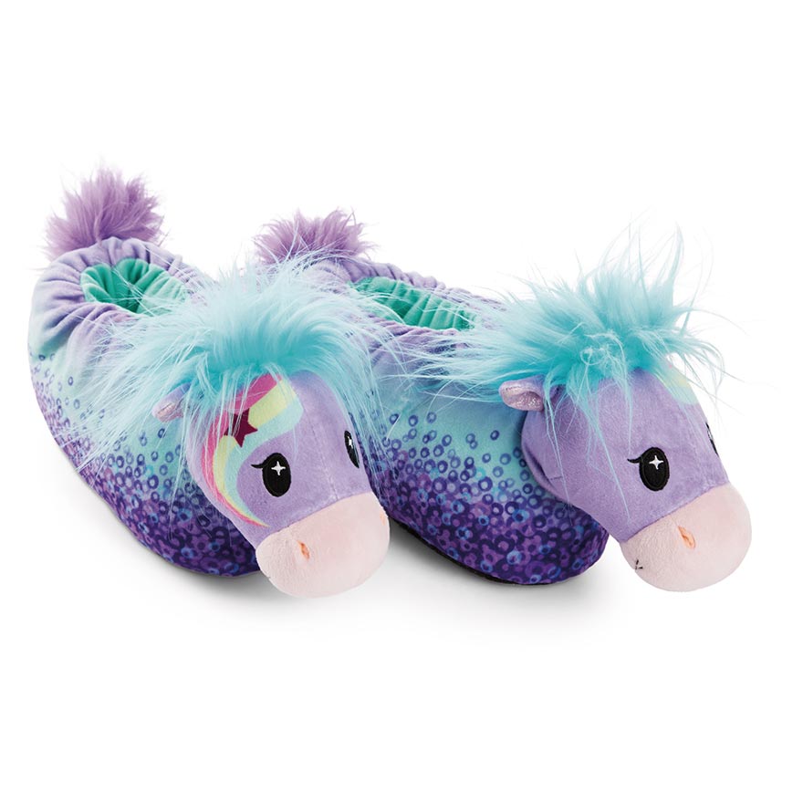 Girls Plush Print Unicorn Slippers- 4 asst - DII Stores