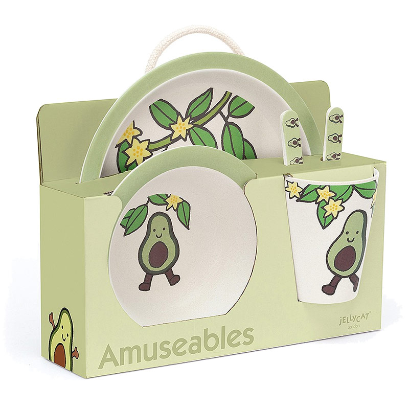 Little Jellycat Amuseables Avocado Bamboo Bowl, Cup & Plate Set