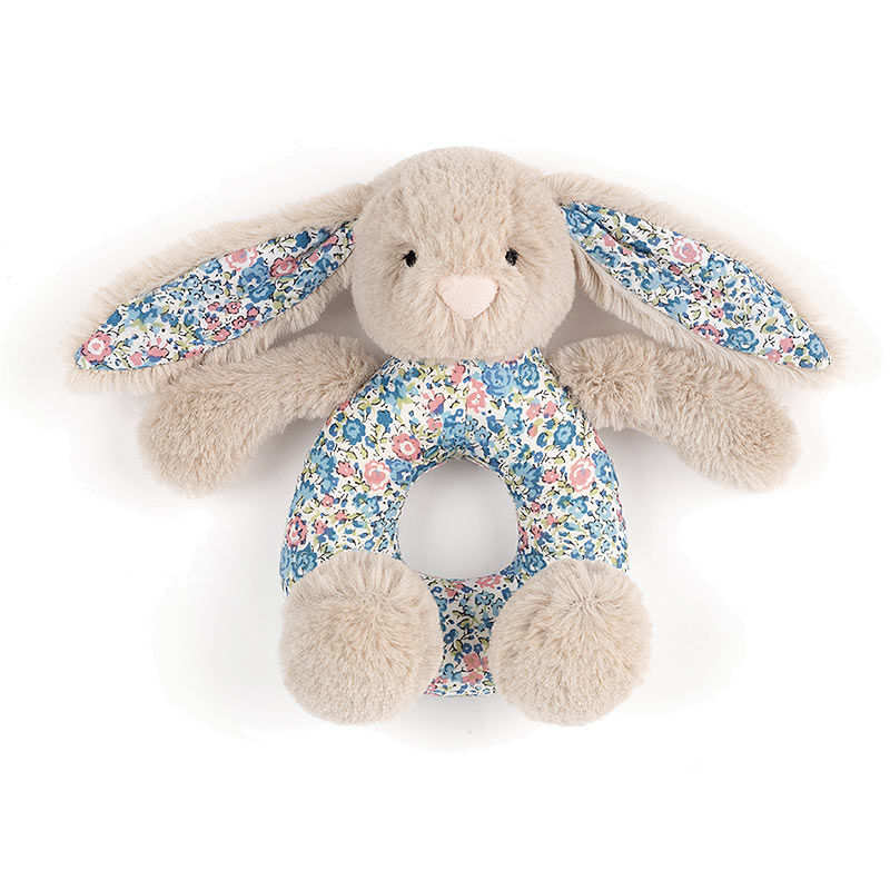 Little Jellycat Blossom Beige Bunny Grabber Rattle Plushpaws.co.uk