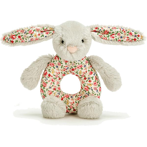 Little Jellycat Blossom Silver Bunny Grabber Rattle Plushpaws.co.uk