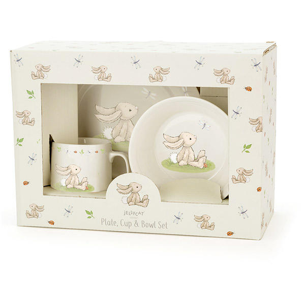 Little Jellycat Bashful Bunny Ceramic Bowl, Cup & Plate Set plushpaws