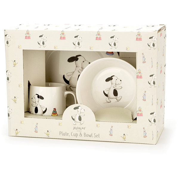 Little Jellycat Bashful Puppy Ceramic Bowl, Cup & Plate Set plushpaws