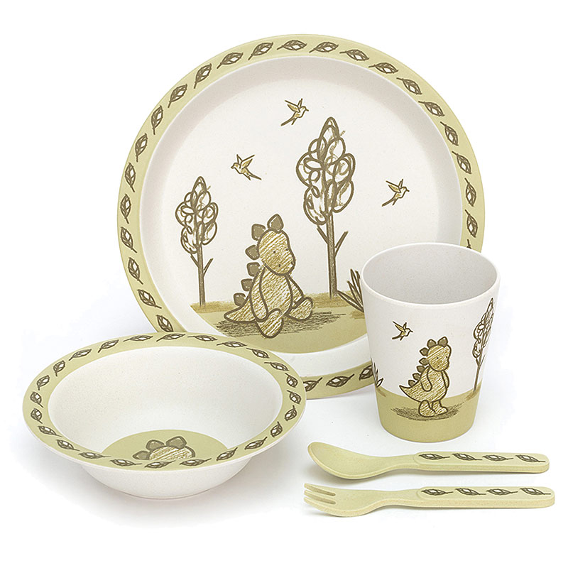 Little Jellycat My Friend Dino Bamboo Bowl, Cup & Plate Set Plushpaws