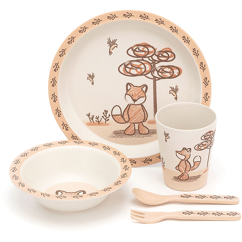 Little Jellycat My Friend Fox Bamboo Bowl, Cup & Plate Set Plushpaws