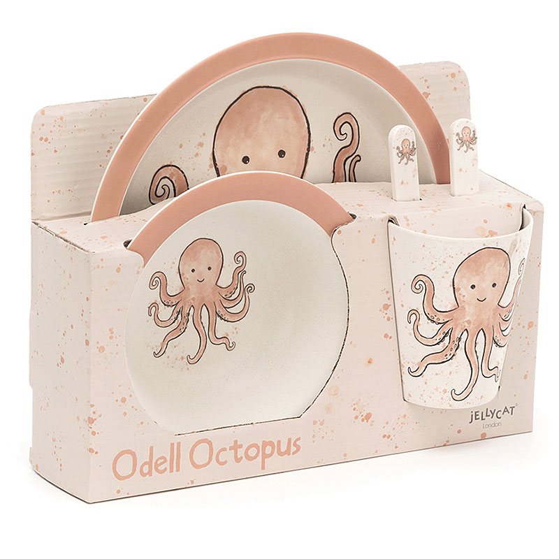 Little Jellycat Odell Octopus Bamboo Bowl, Cup & Plate Set plushpaws