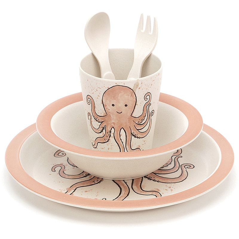 Little Jellycat Odell Octopus Bamboo Bowl, Cup & Plate Set plushpaws