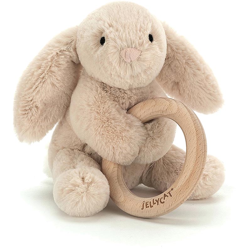 Shooshu Bunny Wooden Teething Ring & Rattle