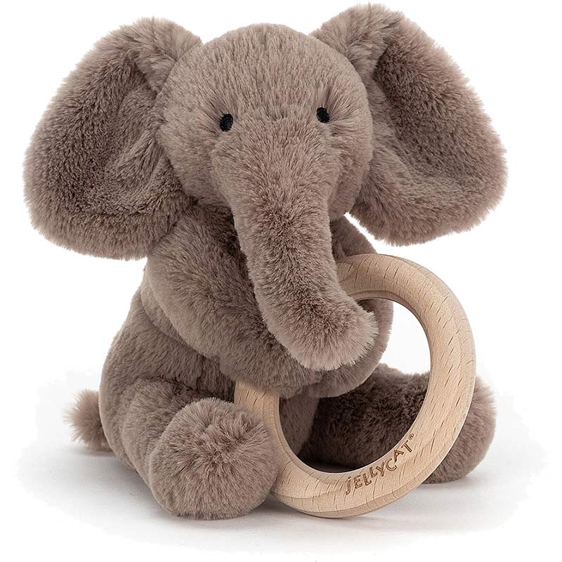 Shooshu Elephant Wooden Teething Ring & Rattle
