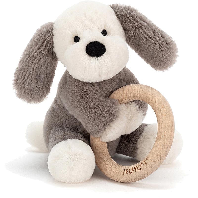 Jellycat Shooshu Puppy Wooden Ring Toy Jellycat Shooshu Puppy Wooden Ring Toy