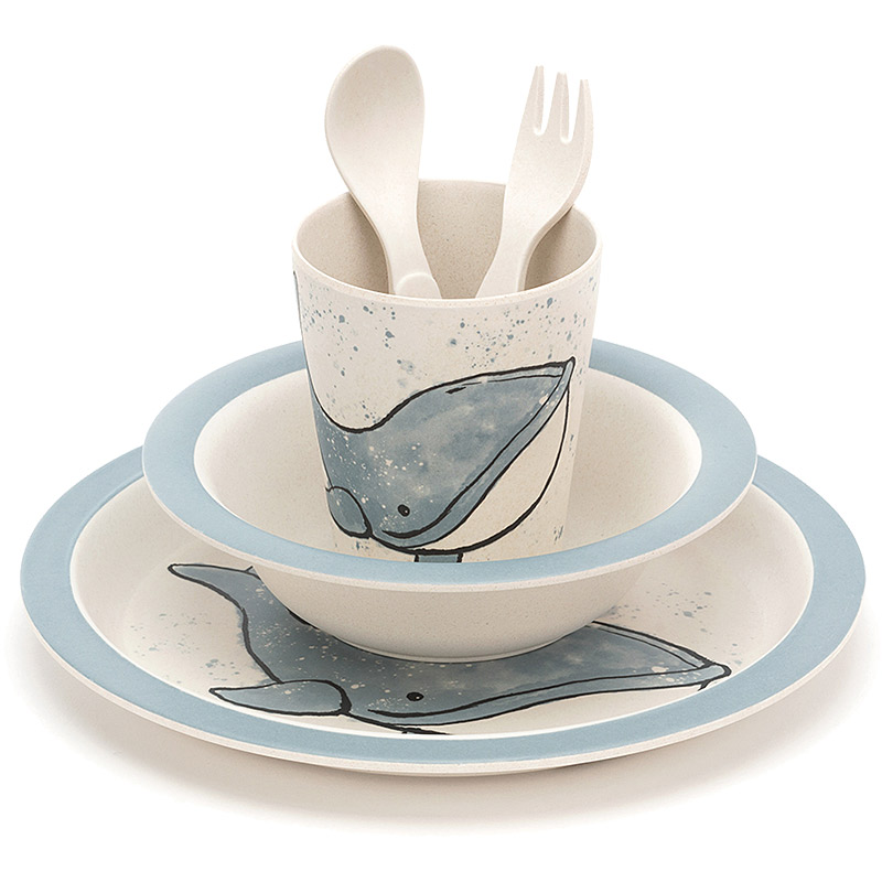 Little Jellycat Wilbur Whale Bamboo Bowl, Cup & Plate Set Plushpaws.co.uk