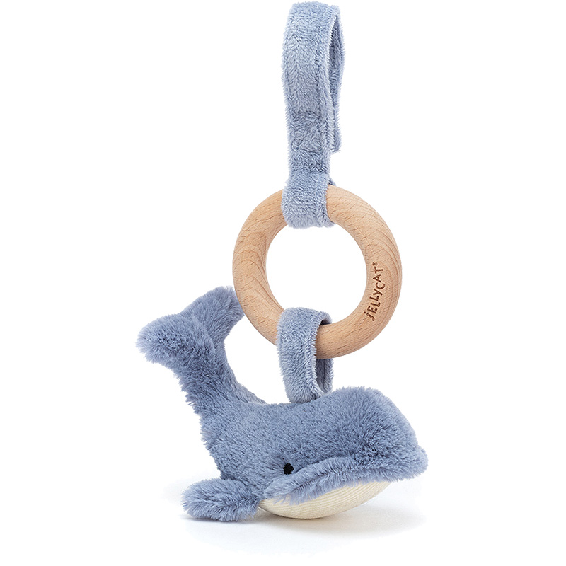 Little Jellycat Wilbur Whale Wooden Teething Ring & Rattle Plushpaws